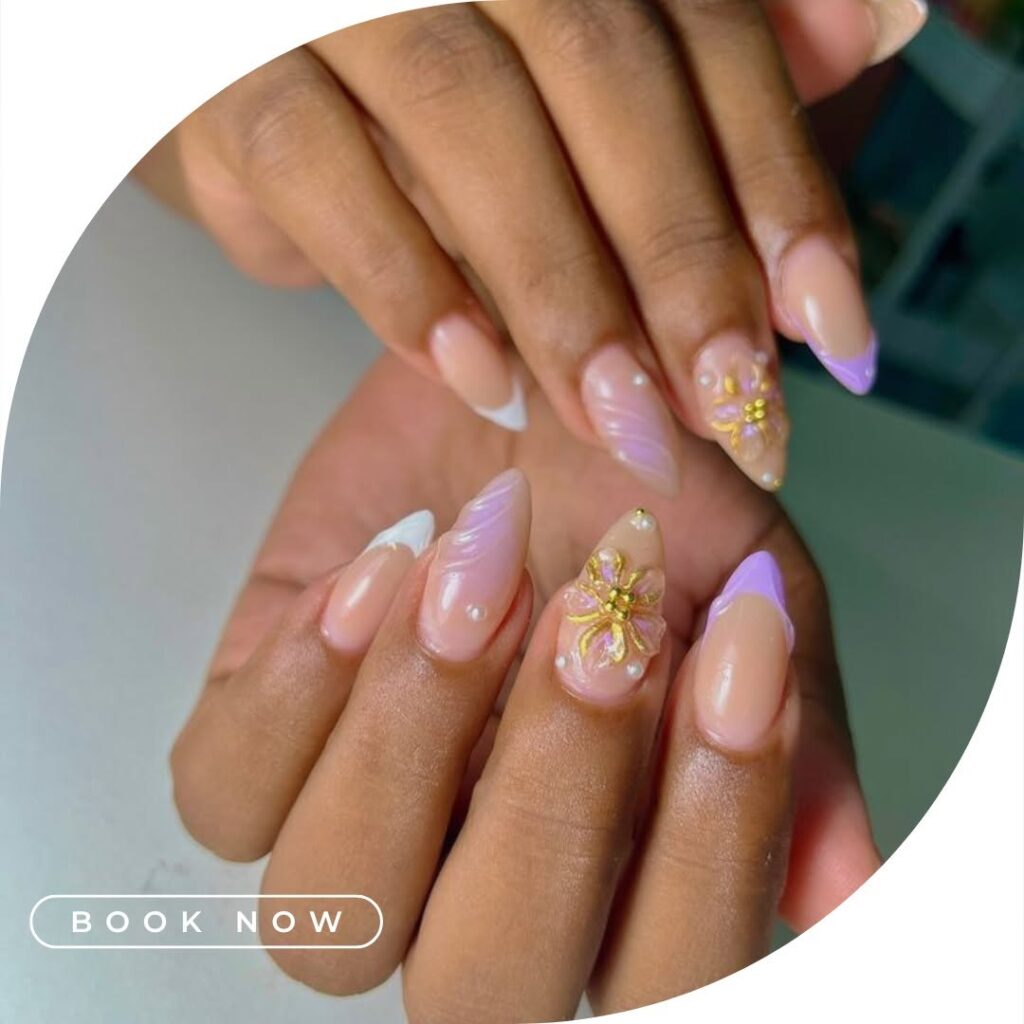 Lavender and gold accent nail design shared by MV Nails Mount Vernon