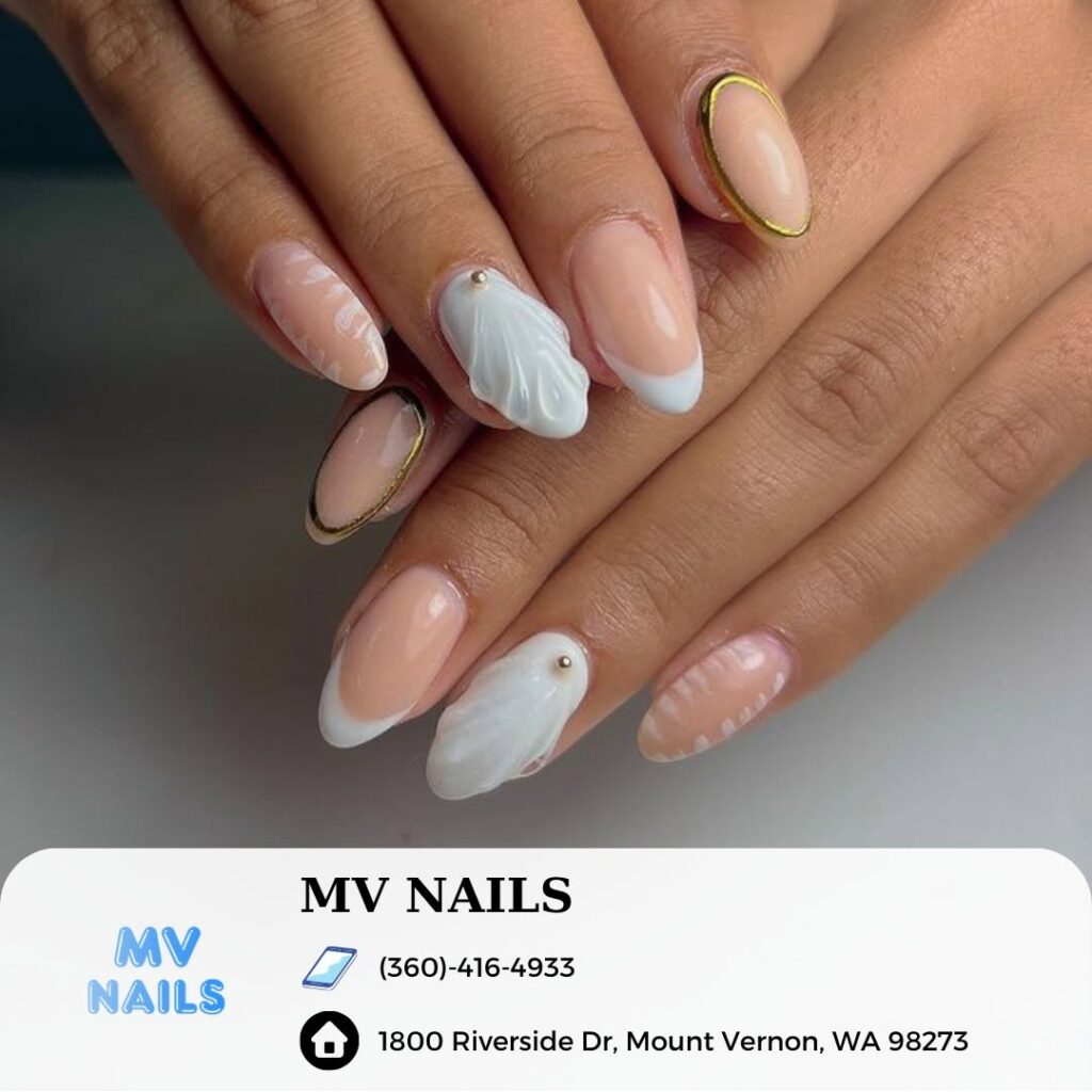 Nude and ivory nail design shared by MV Nails Mount Vernon